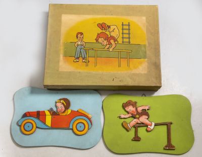 משחקים ישראלים, שנות ה-60. לוט משחקים ישראלים, שנות ה-60, כולל פאזל הרכבה ושתי לוחות. עיטורי מגן 