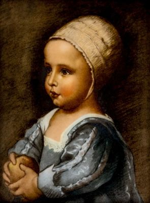 אריח פורצלן תוצרת Rosenthal, עם איור של Baby Stuart, על פי Anton van Dyck. מידות: 24X19.5 ס"מ. חתום.