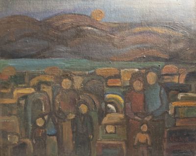 אהרון גלעדי (1907-1993), דמויות, שמן על בד, 40.5X50.5 ס"מ, חתום.