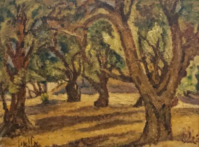 אריה אלואיל (1901-1967), חורשה, שמן על לוח, 47X64 ס"מ, חתום.