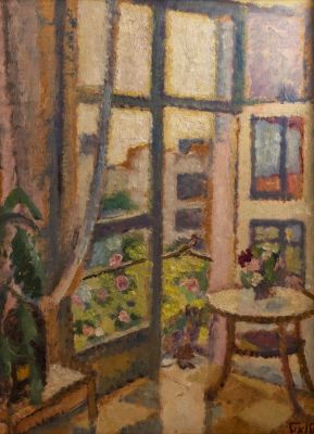 אריה אלואיל (1901-1967), חלון, שמן על לוח, 50X37 ס"מ, חתום.