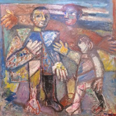 דוד מסר (1912-1999), דמויות, שמן על בד, 100X100 ס"מ, חתום.