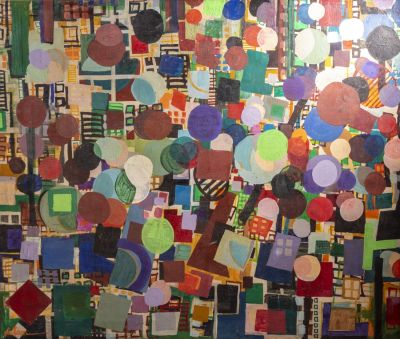 יונה לוטן (1926-1998), מופשט גיאומטרי, שמן על בד, 61.5X73 ס"מ, חתום.