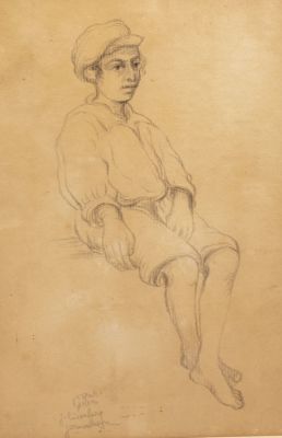 יעקב איזנברג (1897-1966), נער יהודי, עיפרון על נייר, 21X14.5 ס"מ, חתום.