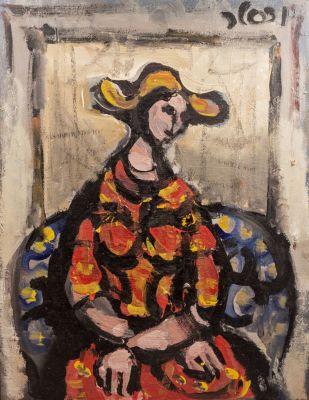 יעקב וכסלר (1912-1995), דמות אישה, שמן על בד, 46.5X35 ס"מ, חתום.