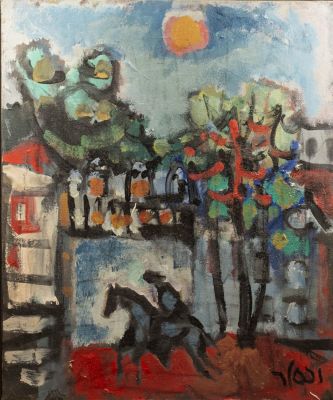 יעקב וכסלר (1912-1995), איש רוכב על סוס, שמן על בד, 45.5X38.5 ס"מ, חתום.