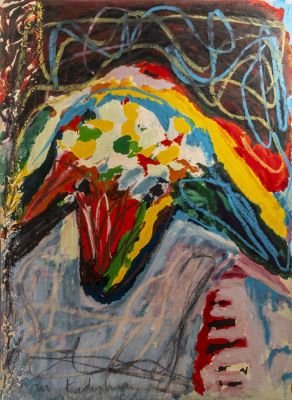 מנשה קדישמן (1932-2015), כבשה, שמן על נייר מוצמד לבד, 65X47.5 ס"מ, חתום.