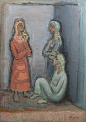 מרדכי אריאלי (1909-1993), נשים, שמן על לוח, 44.5X32.5 ס"מ, חתום.