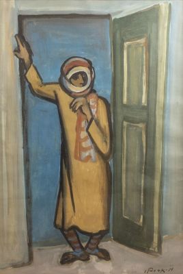 מרדכי אריאלי, לוט שני ציורים. מרדכי אריאלי (1909-1993), לוט שני ציורים, דמויות, צבעי מים וגואש 