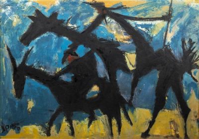 מרסל ינקו (1895-1984), דון קישוט, גואש על קרטון, 34X48.5 ס"מ, חתום.