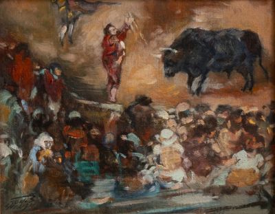 משה צ'אוסקי (1935-2014), מטדור, שמן על בד צרפתי, 19X24 ס"מ, חתום.