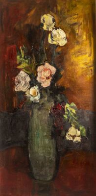 אגרטל פרחים, שמן על בד, 78.5X39 ס"מ, חתום.