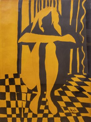 קוקה לפידות (1932-1985), נערה יושבת, צבעי מים על נייר, 69X50 ס"מ, חתום.