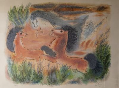 ראובן רובין (1893-1974), סוסים, ליטוגרפיה, 53X74 ס"מ, חתומה וממוספרת 198/200.