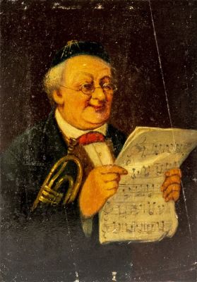 David Kohn (1861-1921). דוד קוהן (כהן, 1861-1921), המוזיקאי, שמן על לוח, 18.5X13 ס"מ, חתום. 