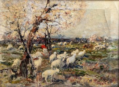 Karoly Kotasz (1872-1941). קרולי קוטאש (1872-1941), נוף כפרי, שמן על בד, 29X39 ס"מ, חתום. סדקים לצבע.