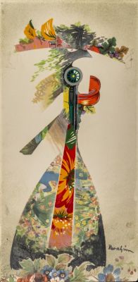 ז'ול פרחים (1914-2004), סוריאליזם, ציור יד על אריח פורצלן, 20.5X10 ס"מ, חתום.