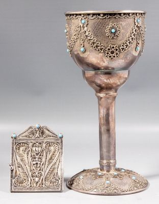 גביע ומזוזה מכסף, פיליגרן. גביע ומזוזה מכסף סטרלינג ישראלים, הגביע תוצרת I.M.FINE . המזוזה 