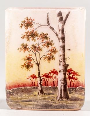 אגרטל זכוכית מיניאטורי, Daum Nancy. אגרטל זכוכית קמאו (p&acirc;te-de-verre) ריבועי מיניאטורי תוצרת 