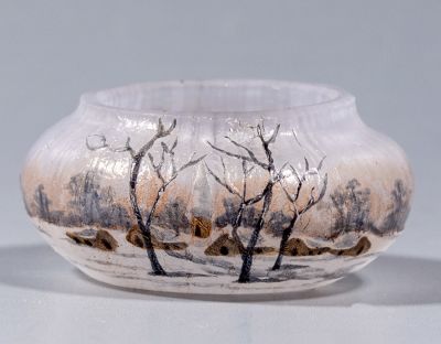 קערת זכוכית מיניאטורי, Daum Nancy. קערת זכוכית קמאו (p&acirc;te-de-verre) מיניאטורית תוצרת Daum Nancy 