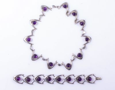 שרשרת וצמיד מכסף, Arne Johansen. סט שרשרת וצמיד מכסף 925. בעיצוב Arne Johansen, דנמרק. משובץ 