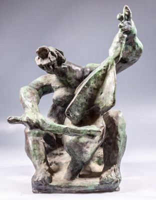 ברנרד רדר (1887-1963), צ'לנית, פסל ברונזה, גובה: 37.5 ס"מ, חתום.
