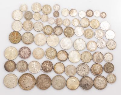 מטבעות כסף, מדינות שונות. מקבץ 67 מטבעות כסף, מדינות ומצבים שונים. משקל כולל: 526 גרם.