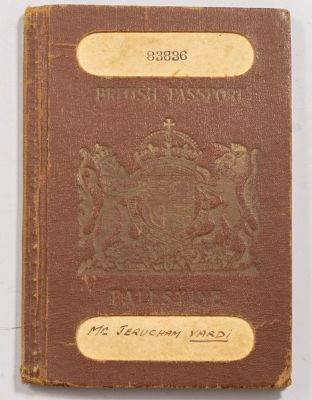 דרכון בריטי, א"י. דרכון בריטי מפלשתינה, הונפק עבור ישראל ורדי. כולל חותמות נאציות וחותמות 