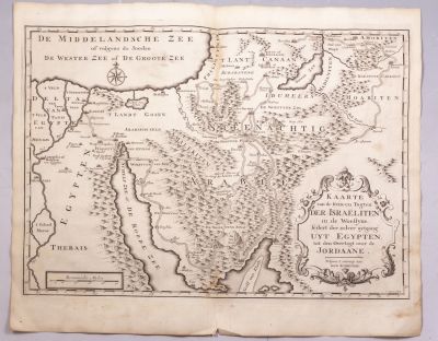 לוט שתי מפות עתיקות של ארץ ישראל כולל:1. Kaarte van de reize en togten der Israeliten in de 