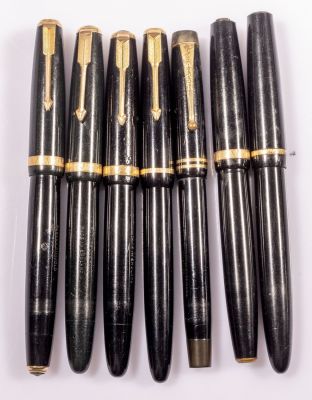 עטים נובעים, Parker Duofold. לוט 7 עטים נובע תוצרת Parker דגם דואופולד, צבע שחור וציפוי זהב 