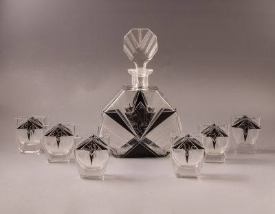 סט דקנטר ו-6 כוסיות מזכוכית בוהמית, Karl Palda. סט דקנטר ו-6 כוסיות מזכוכית בוהמית תוצרת Karl 