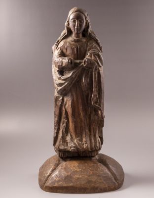 פיגורת עץ נוצרית, מריה. פיגורת עץ נוצרית בדמות מריה, המאה ה-18. ניצב על בסיס עץ. גובה (כולל 