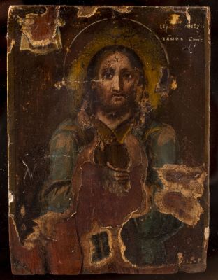 איקונה רוסית עתיקה. איקונה רוסית מהמאה ה-18, מצוירת ביד על לוח עץ. מידות: 11.5X8.5 ס"מ, מוצמדת 