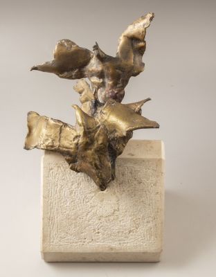פסל ברונזה, ציפורים. אמן לא ידוע, ציפורים, פסל ברונזה מוצמד לבסיס אבן, גובה (כולל הבסיס): 34 ס"מ 