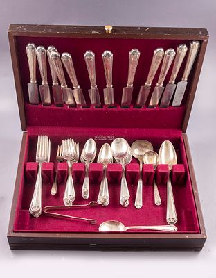 סט סכו"ם אמריקאי מכסף סטרלינג ל-12 איש תוצרת Alvin Mfg. Co. כולל מזלגות גדולים (אחד חסר) 