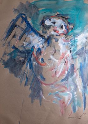 יוסל ברגנר (1920-2017), דמות אבסטרקטית, 1980, גואש על נייר, 70X50 ס"מ, חתום ומתוארך.