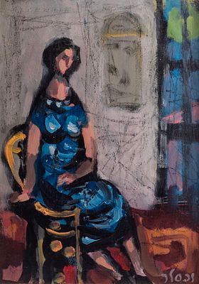 יעקב וכסלר (1912-1995), אישה יושבת, שמן על בד מוצמד לקרטון, 37X28 ס"מ, חתום.מקור: אוסף האמנות 