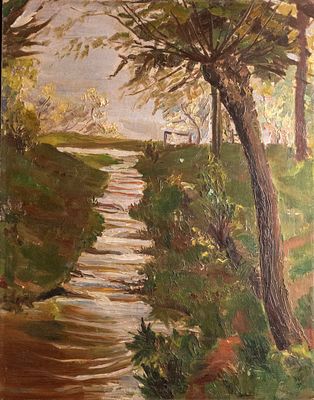 יעקב שטיינהרדט (1887-1968), נוף, שמן על בד, 56X43 ס"מ, חתום. קילוף צבע זעיר לפינה הימנית 