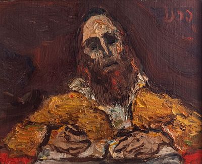 יצחק פרנקל פרנל (1900-1981), דמות רב, שמן על בד, 22.5X27 ס"מ, חתום.