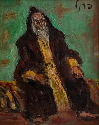 יצחק פרנקל פרנל (1900-1981), דמות רב, שמן על מזוניט, 27X22 ס"מ, חתום. מקור: אוסף האמנות של פנחס 