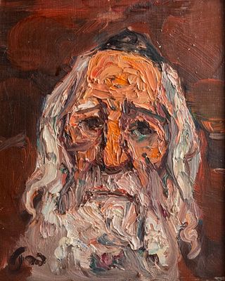 יצחק פרנקל פרנל (1900-1981), דמות רב, שמן על מזוניט, 29X24 ס"מ, חתום.מקור: אוסף האמנות של פנחס 