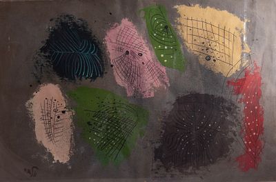 ישראל פלדי (1892-1979), ללא כותרת, עבודה דו-צדדית, שמן וגואש על נייר, 33.5X50 ס"מ, חתום. קרע 