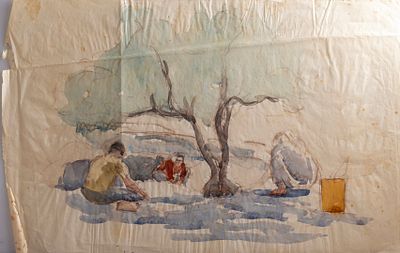 מיוריאל בנטוויץ' (בריטניה-ישראל, 1889-1981), כולל 4 אקוורלים על נייר ורישום עיפרון על נייר 