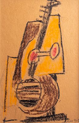 מרסל ינקו (1895-1984), קוביזם, 1942, עיפרון ופסטל על נייר, 24.5X15 ס"מ, חתום ומתוארך.