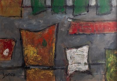 מרסל ינקו (1895-1984), ללא כותרת, טכניקה מעורבת על נייר מוצמד לקרטון, 34X48 ס"מ, חתום.מקור: 