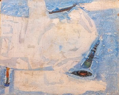 משה פרופס (1922-1985), אבסטרקט, שמן על בד יוטה, 54X35 ס"מ. לא חתום.