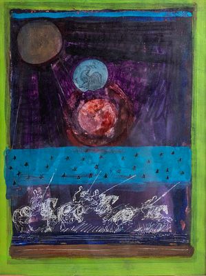 ניסן אנגל (1931-2016), שני ציורים. ניסן אנגל (1931-2016), לוט שני ציורים, סוריאליזם, טכניקה 