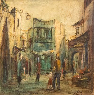 צבי רפאלי (1924-2005), "חלק מהרובע היהודי בעיר העתיקה הנשאר קיים", 1967, שמן על בד, 91X91 ס"מ 