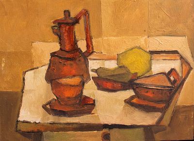 שלמה ון דן ברג (1922-1987), טבע דומם, שמן על בד, 24X33 ס"מ, לא נמצאה חתימה.
