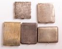 Silver Cigarette cases. Lot of silver boxes including 4 cigarette cases and a compact. Various Image - 1